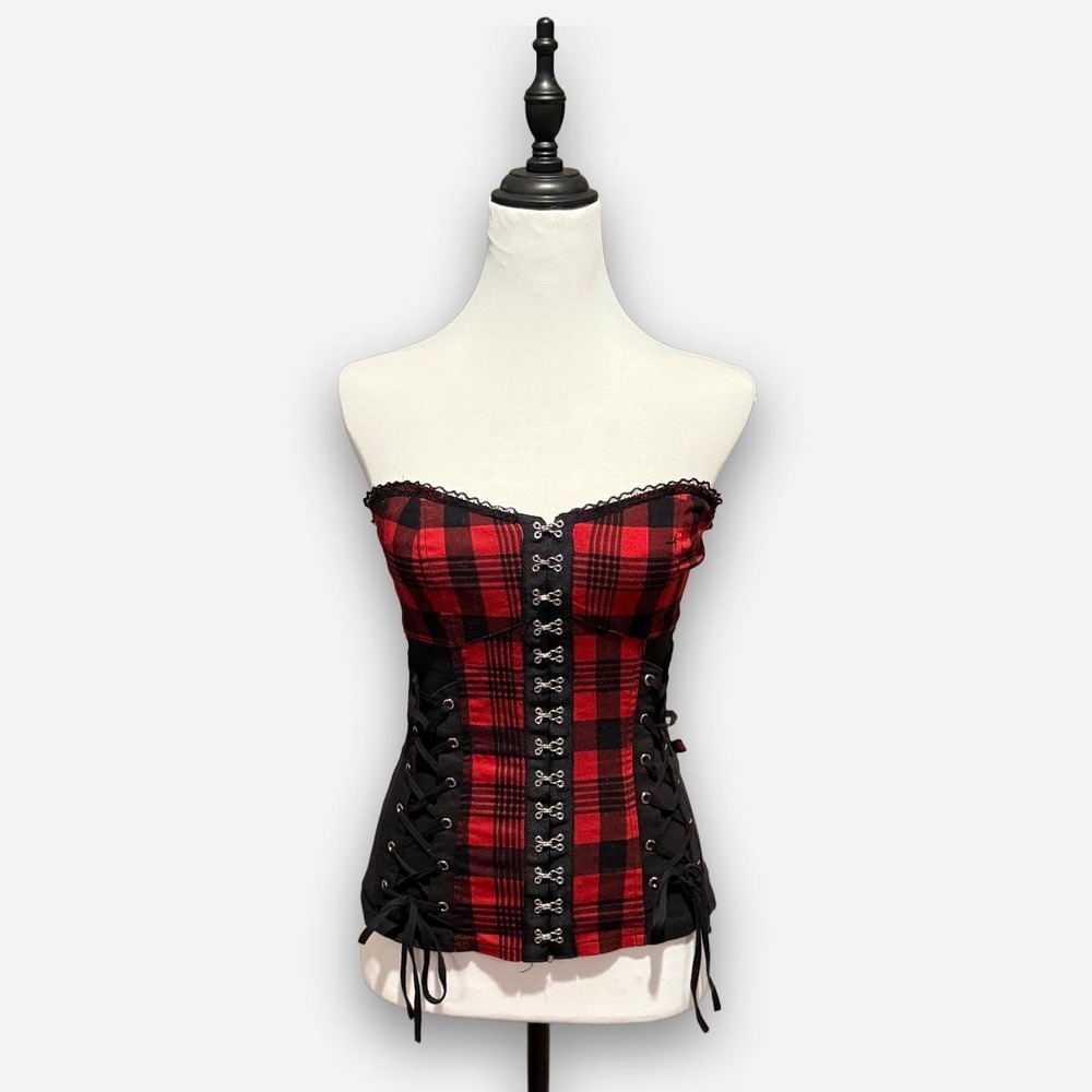 Royal Bones by Daang Red Plaid Corset Top Vintage Mall Goth Alt Small